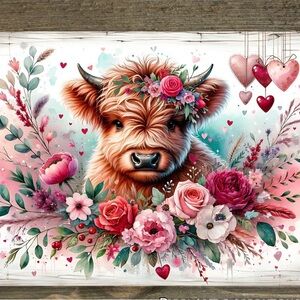 Floral Highland Cutting Board Art - Pink and Brown